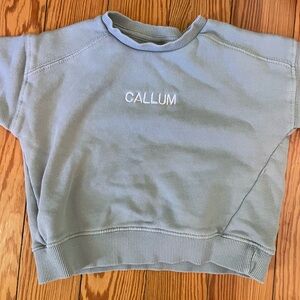 Custom Zara crewneck with name Callum stitched into it. Size 9-12 months.